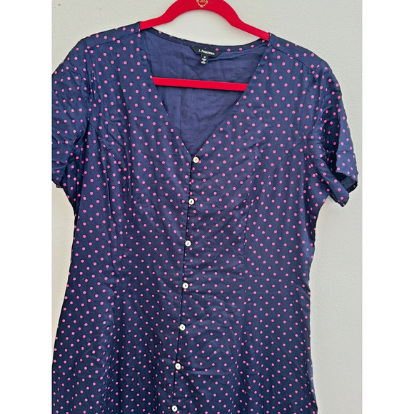 J. PETERMAN Sz 12 Blue Red Dot Fit & Flare Lined Cotton Dress Spring - Picture 5 of 5